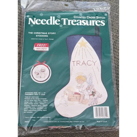 Christmas Stocking Counted Cross Stitch‎ Kit Nativity & Name NEEDLE TREASURES