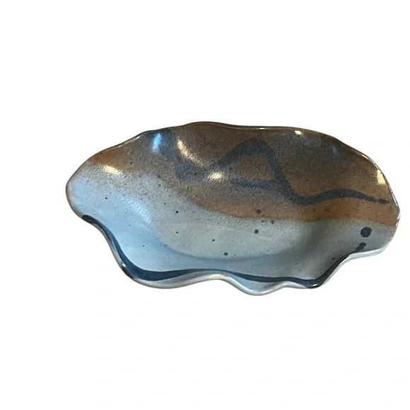 Palm's Up Blue Pottery Dish Trinket or Soap Dish Studio Pottery
