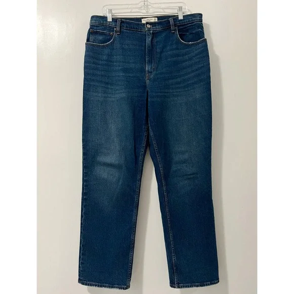 Abercrombie & Fitch The 90s Straight Ultra High Rise Jeans Dark Wash Blue 32 14