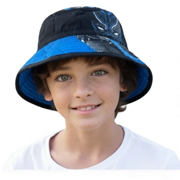 22” Batman/Houndstooth Blue and Black Reversible Bucket Hat Hand Crafted‎ 001