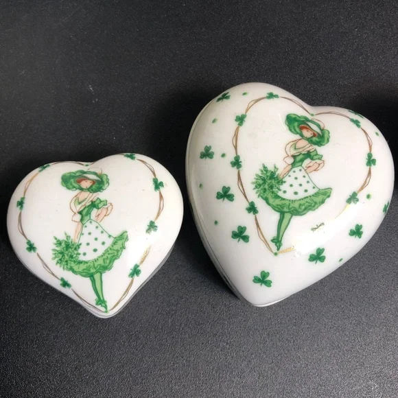 Vintage Lefton Irish girl Trinket boxes‎