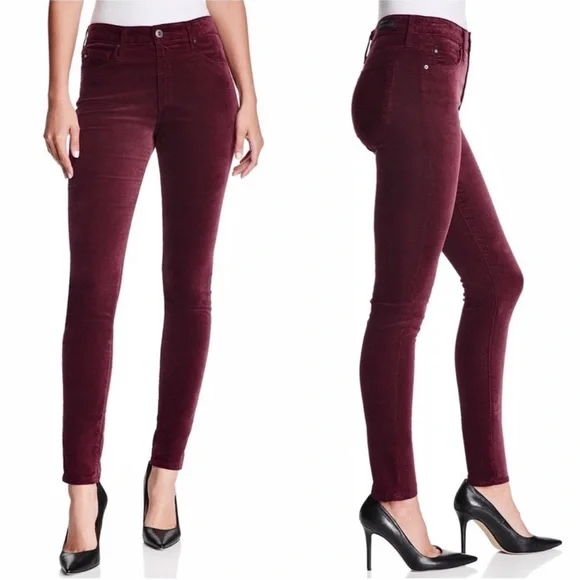 AG The Farrah High Rise Skinny Velvet Pants‎ in Carmine. Size 26