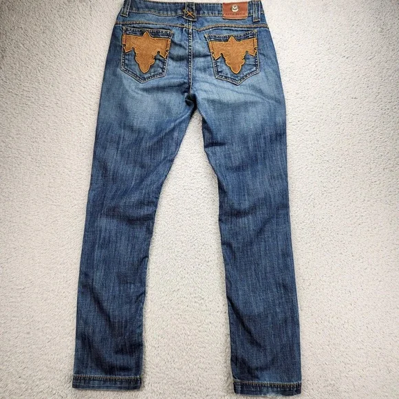 Antik Denim Jeans Womens 29 Medium Wash Low Rise Skinny Stretch Blue Embroidered