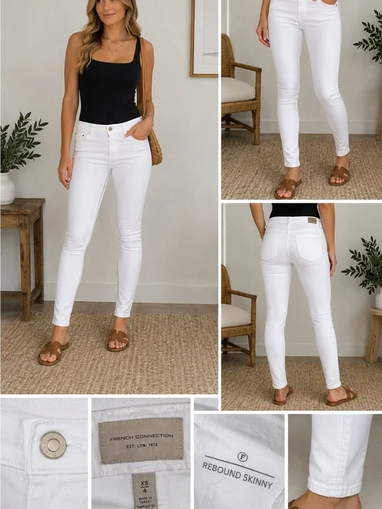 French Connection Rebound Skinny White Jeans Women’s Size XS/4 Stretch Denim
