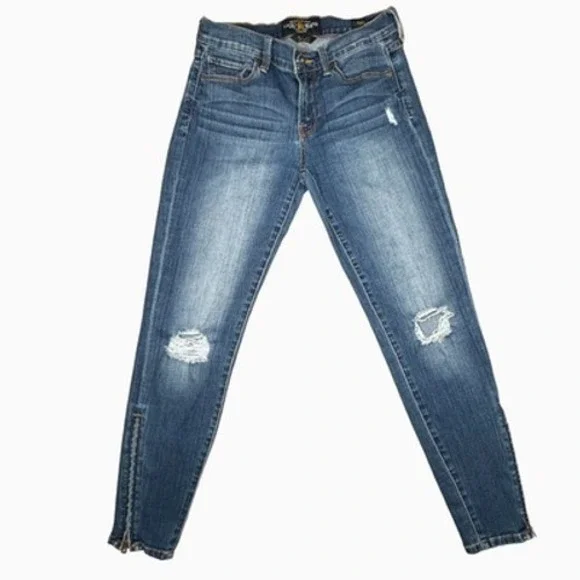 Vtg Lucky Brand Sofia Skinny Jeans Womens 4/27 Blue Ankle Zip Distressed Denim