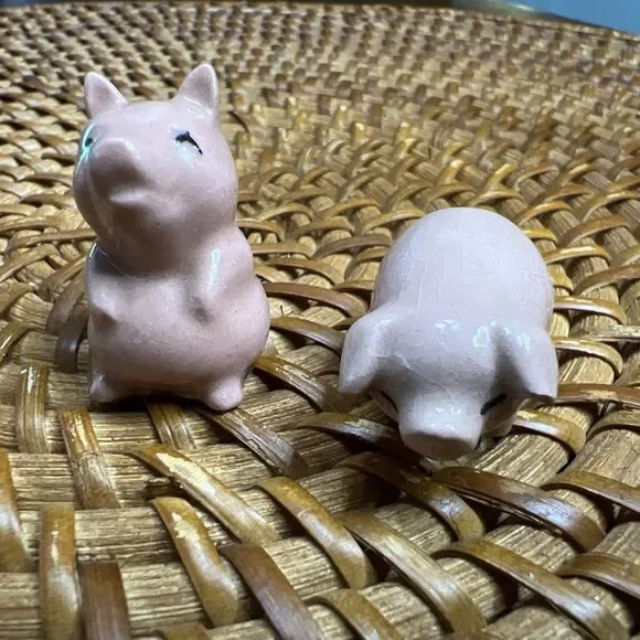 Hagan Renaker Pink Pigs 1960s Vintage Porcelain 2 Figures, Miniature