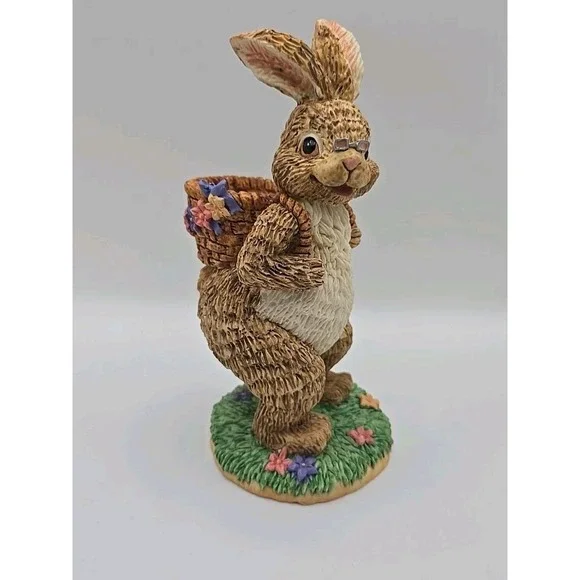 Dept  56 Vintage Easter Bunny Figurine Rabbit Basket  Retired Resin