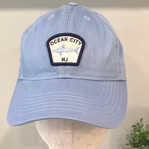 Kids Baseball Hat Ocean City NJ Beach Vacation Blue Shark Patch Adjustable Youth