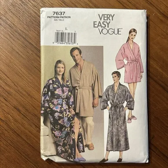 UNCUT Vogue #7637 Large Easy Adult Two Length Bathrobe Pattern