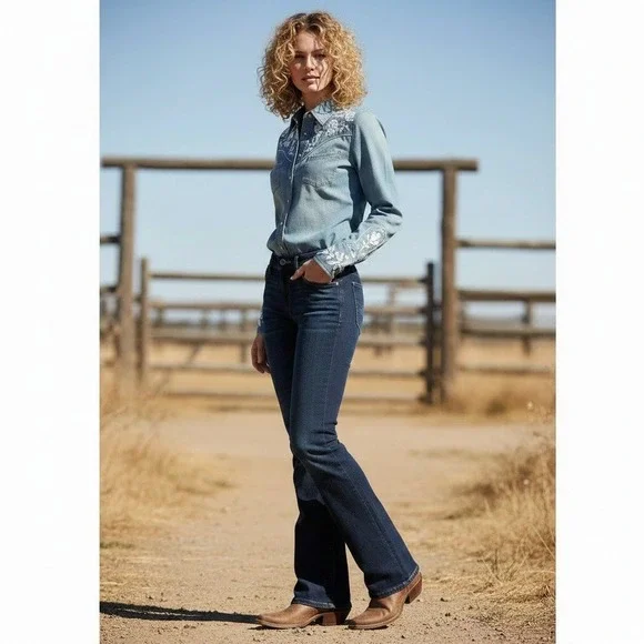 Cult of Individuality Bohemi Bootcut Jeans Womens 27 (28) Dark Wash Distressed