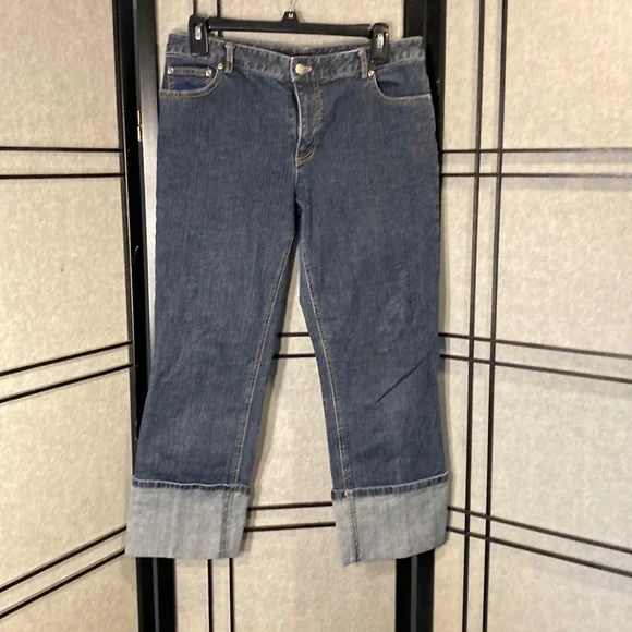 Casual Corner Annex stretch wide cuff cropped jeans size 6 dark denim
