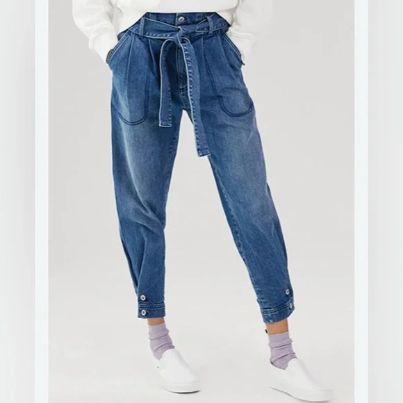 Something Navy June Tie Waist Denim Jeans High Rise Medium Wash Size 0