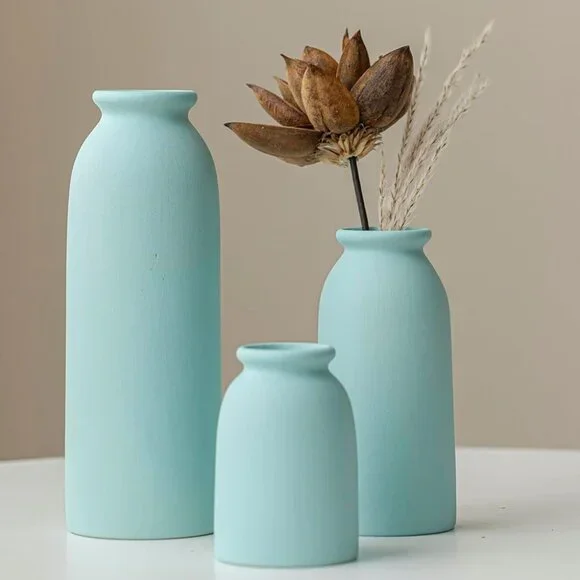 Set-3 Ceramic Blue Modern Style Dried Flower Vases Pampas Grass Home Decor