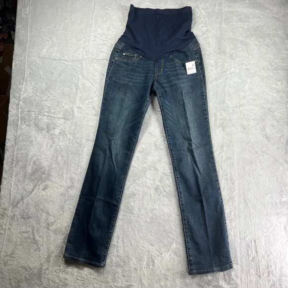Indigo Blue Maternity Straight Leg Jeans Secret Fit Belly Dark Wash XS NWT