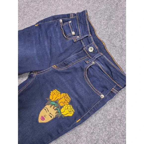 Rag & Bone Cate Ankle‎ Skinny Jeans Womens 25 Blue Carmen Rose Embroidery