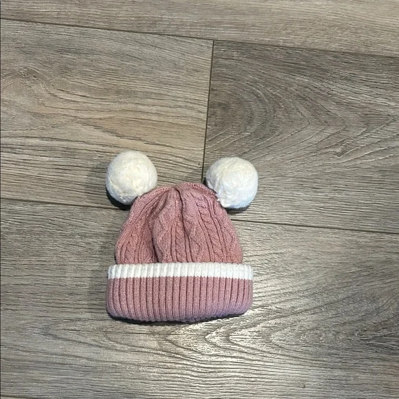 Charming Pink‎ and Cream Kids Pom-Pom Beanie