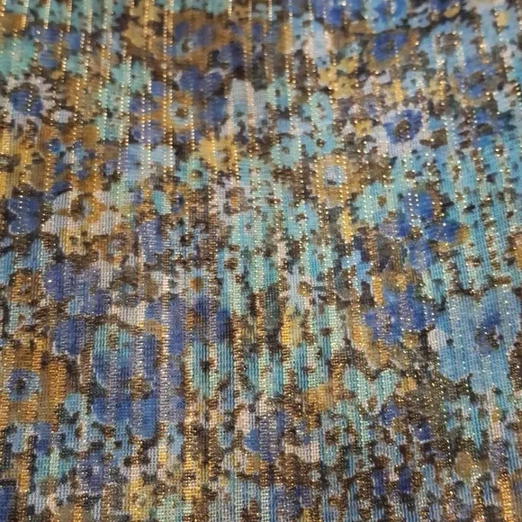 FABRIC #1376 - Sheer - Metallic Stripe Turquoise Brown Floral - 45 x 55