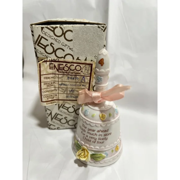 Vintage Enesco Birthday Collector Bell Age 4 1980’s Petite Fleur