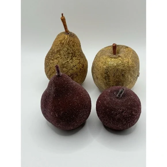 Vintage Sparkly Sugar Coated Apple Pear Fruit Bowl Display Fruit Lot Of‎ 4