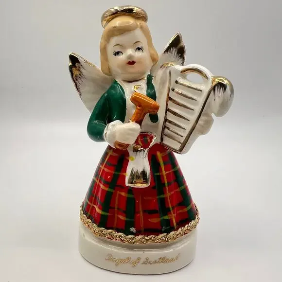 Vintage 50s Art Gift Angel Of Scotland Figurine Porcelain Girl 1958 Japan 4.25