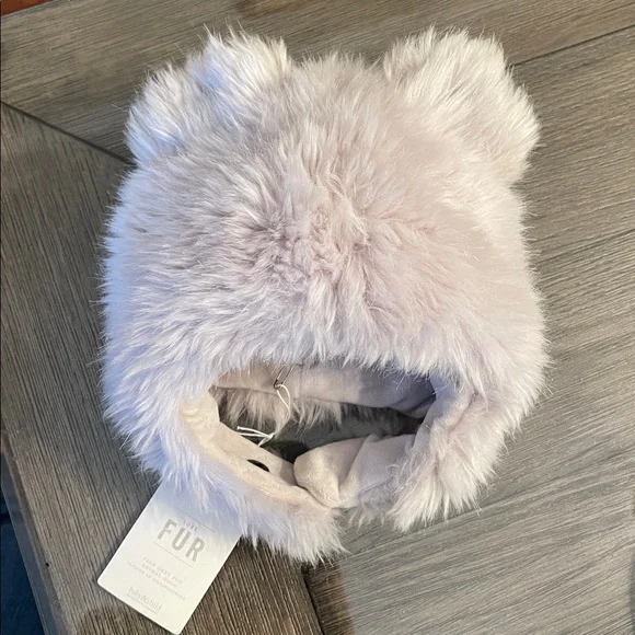 Restoration Hardware LUXE Fur Baby Animal Hood - Grey - 12 Months NWT