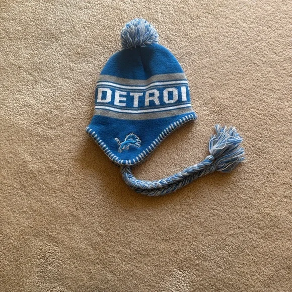 Blue Detroit Knit Beanie with Pom