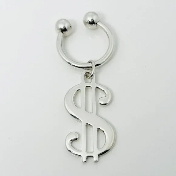 RARE Tiffany & Co Dollar Sign Key Ring Chain in Sterling Silver Currency Code
