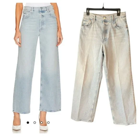 MOTHER Superior The Spinner Skimp Wide Leg Jeans High Rise Light Wash Denim 28