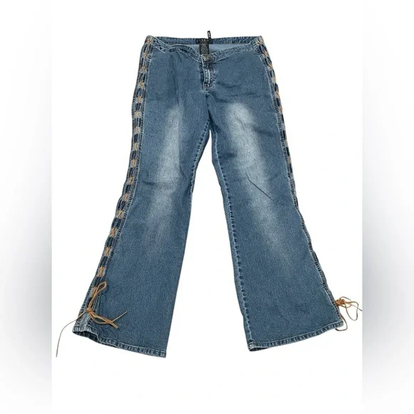 SEBO PARIS Y2K Juniors Lace up leg Blue Flared Women Jeans 13/14