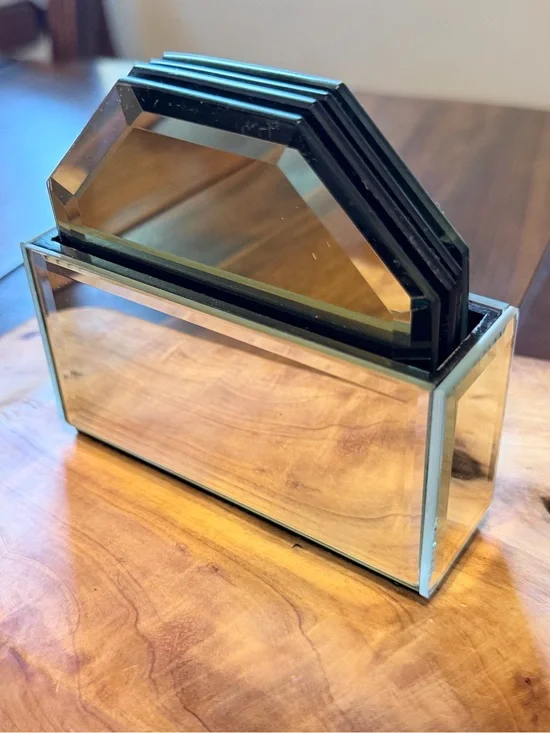 Jonathan Adler Happy Chic Beveled Glass Coasters with Glass Holder