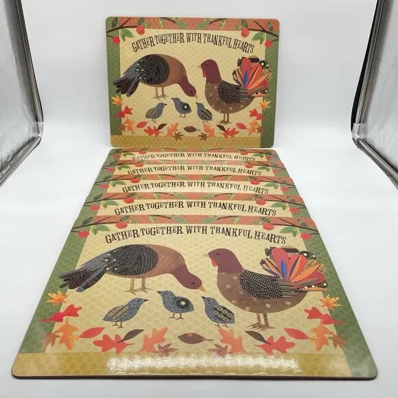Pottery Barn Kids Turkey Placemats Set of 6 15.5x11.5 Thanksgiving Cork Back