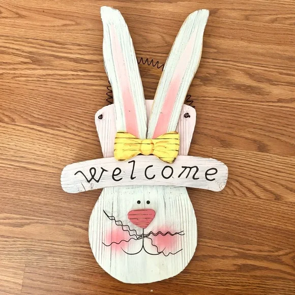 Charming Bunny Welcome Sign - Pink and Yellow