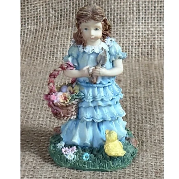 Vintage K’s Collection Gardening Girl with Duck Chick Resin Figurine Cottagecore