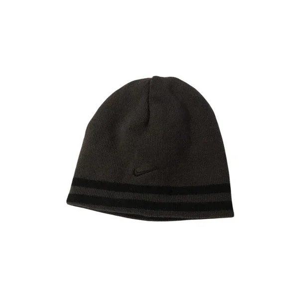 Nike Youth Beanie Hat Black Two Stripe Logo Winter Knit‎ Cap