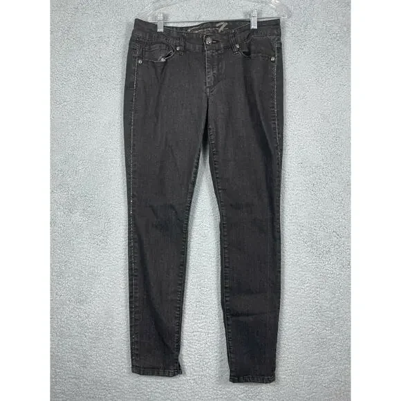 Seven 7 Jeans Stretchy Gems Pockets Size 10 Tapered Seven7 Black Rhinestone