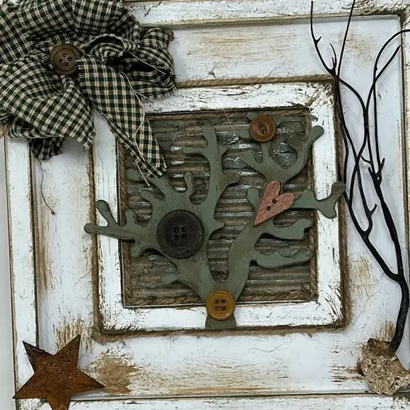 Handmade Distressed Wood Tree Rustic Farmhouse Decor in Frame