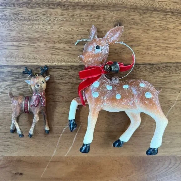Charming Christmas Reindeer Ornament Set, Brown White