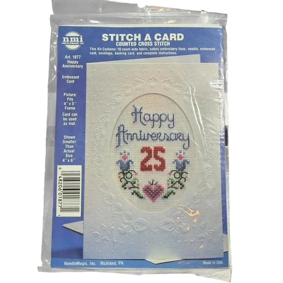 NeedleMagic Inc Stitch A Card Kit White Happy Anniversary‎ 25 Art 1877 New VTG