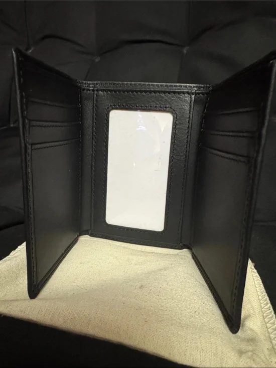 Stay Fine Men's Black Top Grain Leather Trifold Wallet