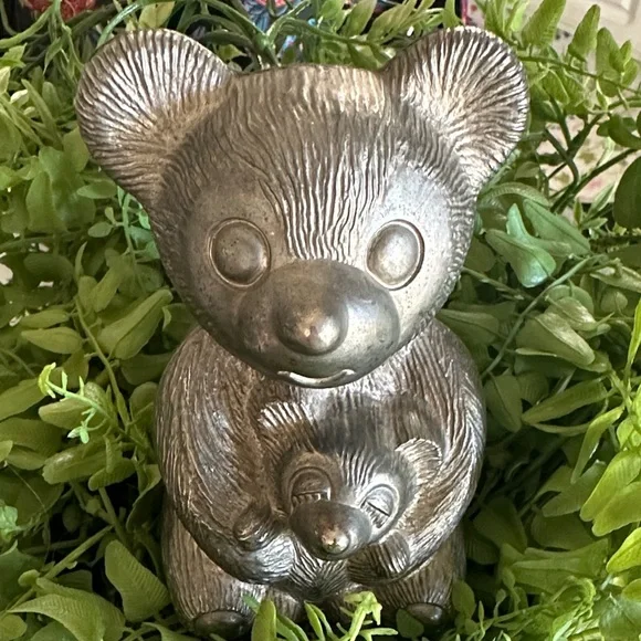 🐻🤎Vintage Metallic Bear Mom & Baby Figurine Decorative Bank 🐻 Beartastic!! 🤎