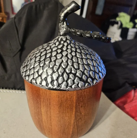 Large Wooden/pewter‎ Acorn Decor 8”H x 4.5”D Solid