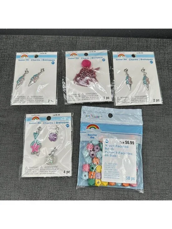 Charms Lot for Bracelets Kids DIY Jewelry Wood Beads Unicorn Mermaid Star