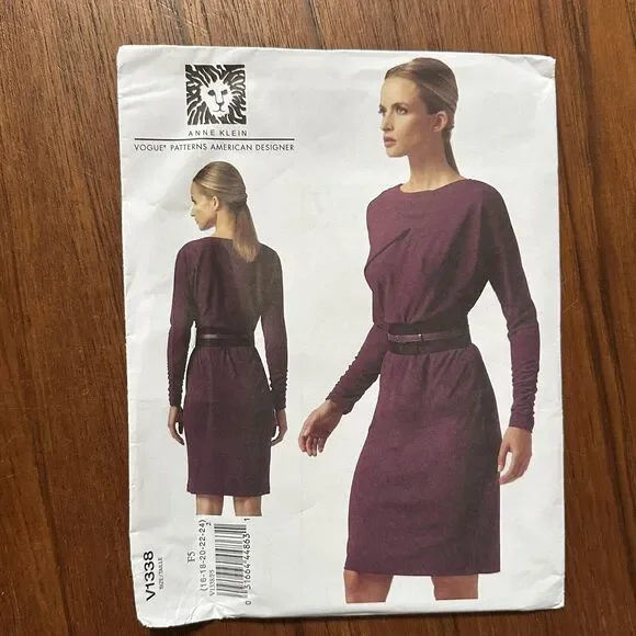 NEW Vogue # V1338 Anne Klein Dress with Variations Pattern Size 16-24