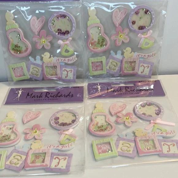 Mark Richards Scrapbook Stickers Card Making Baby Girl Rattle Bottle Crafts