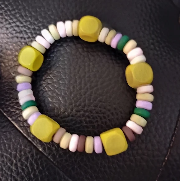 Whimsical Colorful Beaded Kids Bracelet On Elastic String
