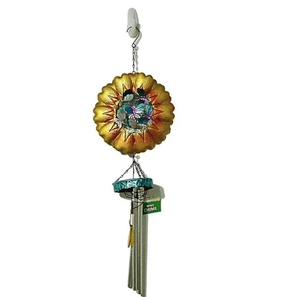 NEW True Living Outdoors Wind Chimes Multicolor Metal Floral Butterfly 26