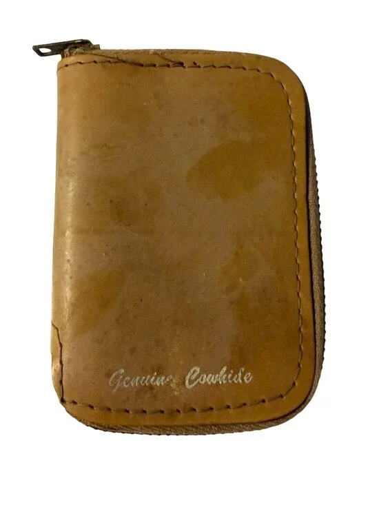 Vintage Genuine Cowhide Leather 6 Hook Key Case Wallet USA Zipper Organizer Brow