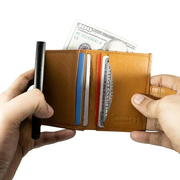 Automatic POP-UP, RFID Blocking Slim LEATHER ID Credit Card Holder