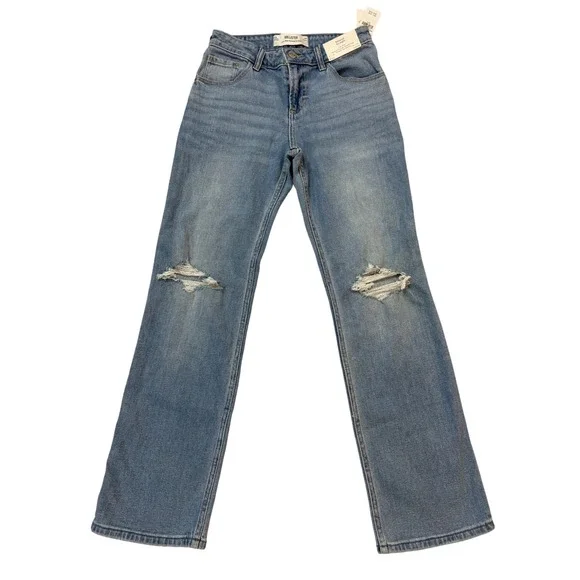 Hollister Relaxed Straight Jeans Womens 00R Blue NEW Distressed Low Rise