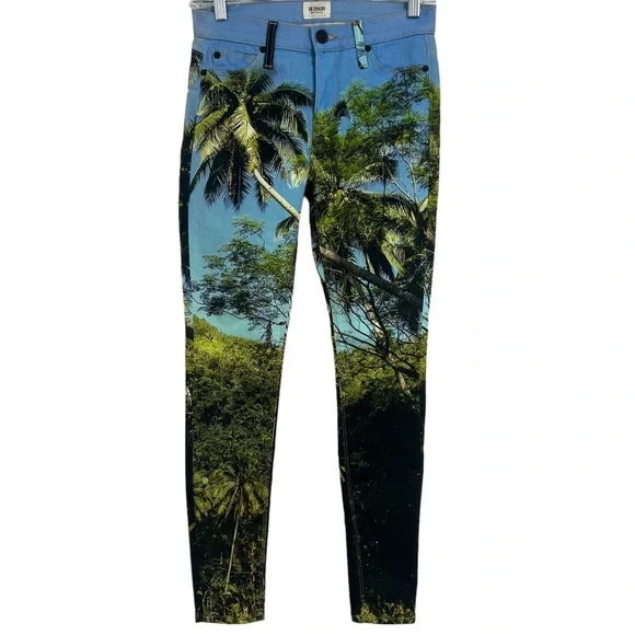Hudson Micro Nico Super Skinny Jeans Light Wash With Tree Print‎ Sz 25